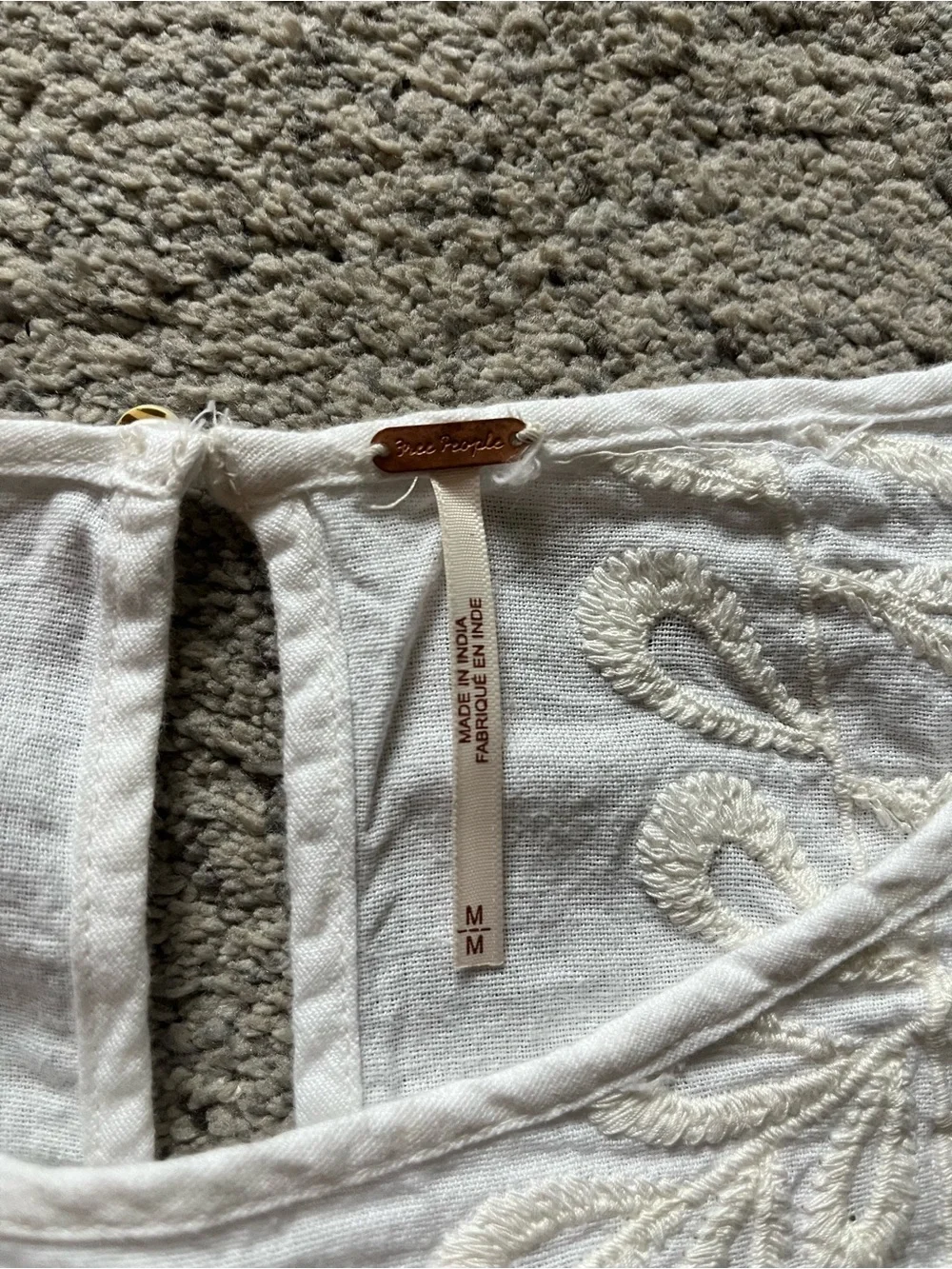 Free People White Oleander Cropped Eyelet Blouse Size Medium